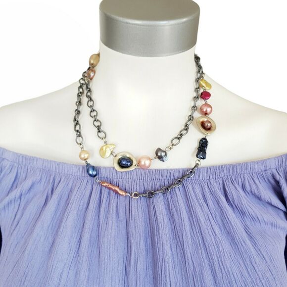 TRESKA Venus Collection beaded baubles pearls strand chain link necklace NEW - Picture 5 of 5